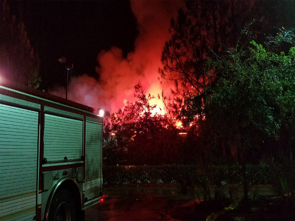 Structure fire at night